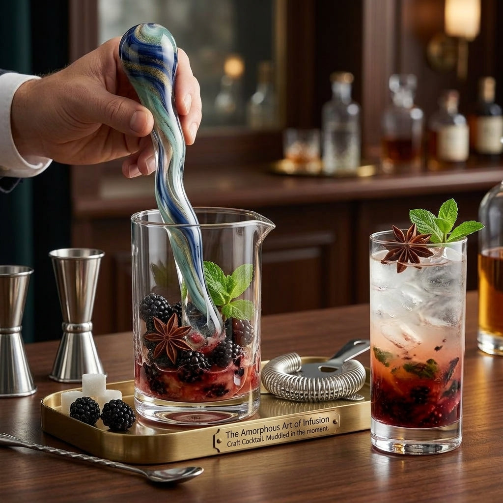 XxouYen™ Hand-Blown Glass Cocktail Stirrers and Muddlers - Ergonomic Art Glass Swizzle Sticks for Craft Drinks, Unique Barware Accessories and Gift Set for Mixology Enthusiasts