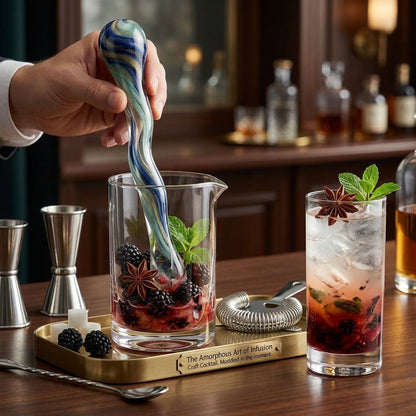 XxouYen™ Hand-Blown Glass Cocktail Stirrers and Muddlers - Ergonomic Art Glass Swizzle Sticks for Craft Drinks, Unique Barware Accessories and Gift Set for Mixology Enthusiasts