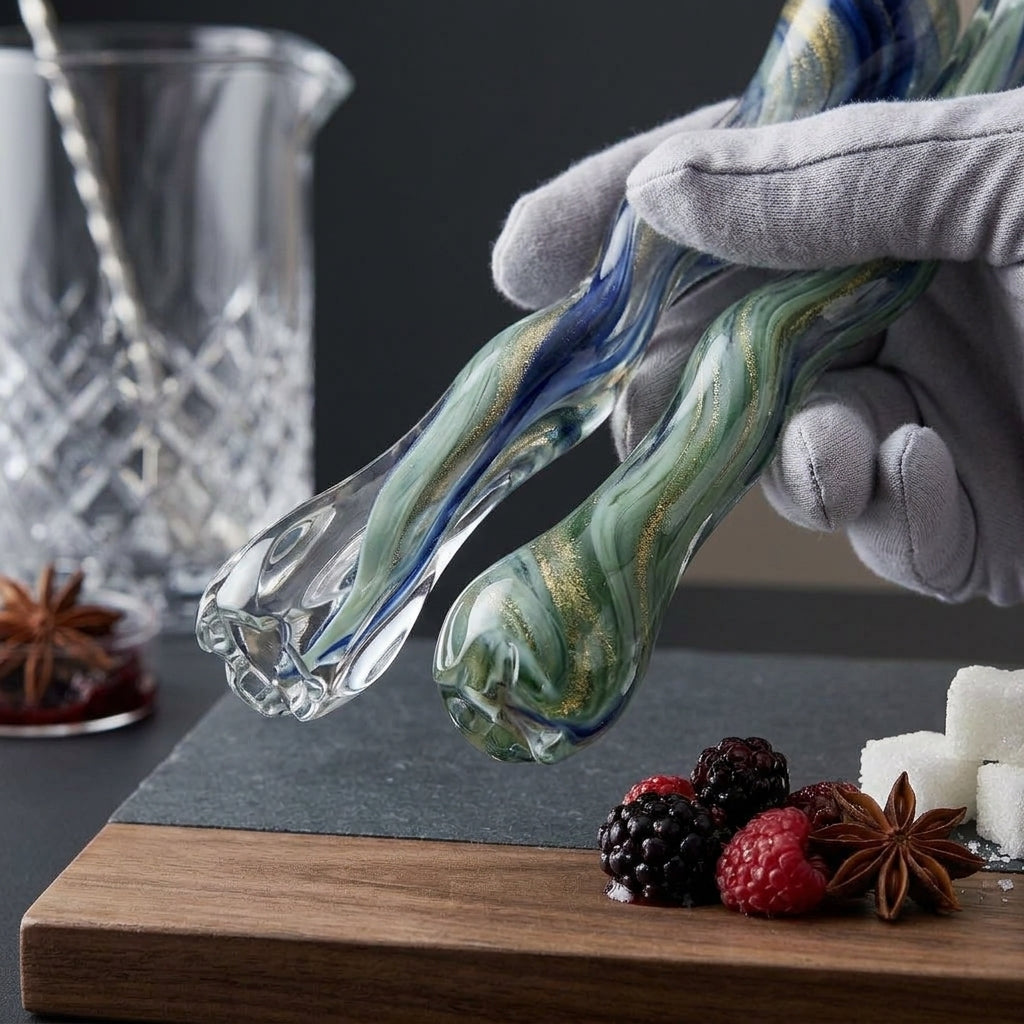XxouYen™ Hand-Blown Glass Cocktail Stirrers and Muddlers - Ergonomic Art Glass Swizzle Sticks for Craft Drinks, Unique Barware Accessories and Gift Set for Mixology Enthusiasts