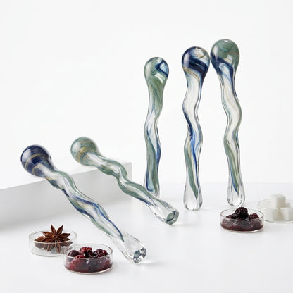 XxouYen™ Hand-Blown Glass Cocktail Stirrers and Muddlers - Ergonomic Art Glass Swizzle Sticks for Craft Drinks, Unique Barware Accessories and Gift Set for Mixology Enthusiasts