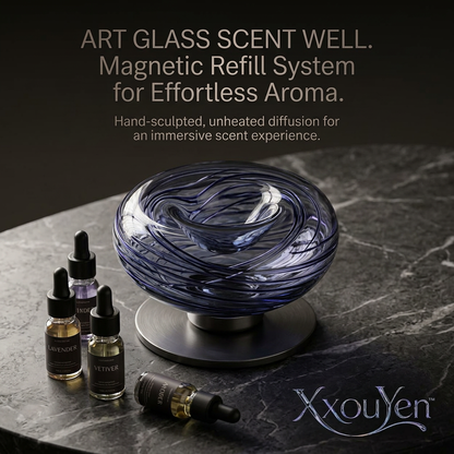 XxouYen™ Art Glass Scent Well - Passive Essential Oil Diffuser with Magnetic Refill System | Hand-Sculpted Waterless & Unheated Aromatherapy Diffuser for Home, Office, and Luxury Decor