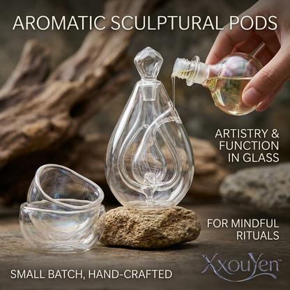 XxouYen™ Hand-Blown Glass Aromatic Sculptural Pod - Luxury Essential Oil Diffuser & Aromatherapy Ritual Set, Artistic Double-Walled Glass Oil Dispenser with Iridescent Serving Bowls for Mindful Meditation & Home Decor