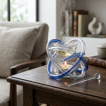 XxouYen™ Hand Blown Art Glass Essential Oil Burner - Sculpted Tealight Wax Melt Warmer, Modern Aromatherapy Diffuser for Home Decor & Relaxation with Glass Stirring Wand