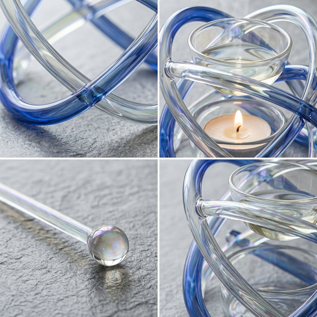XxouYen™ Hand Blown Art Glass Essential Oil Burner - Sculpted Tealight Wax Melt Warmer, Modern Aromatherapy Diffuser for Home Decor & Relaxation with Glass Stirring Wand