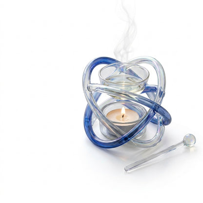 XxouYen™ Hand Blown Art Glass Essential Oil Burner - Sculpted Tealight Wax Melt Warmer, Modern Aromatherapy Diffuser for Home Decor & Relaxation with Glass Stirring Wand
