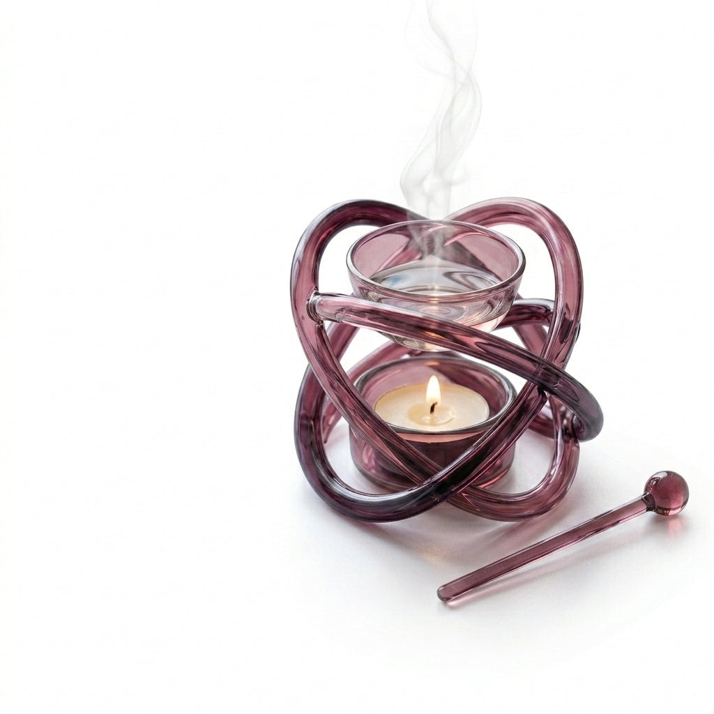 XxouYen™ Hand Blown Art Glass Essential Oil Burner - Sculpted Tealight Wax Melt Warmer, Modern Aromatherapy Diffuser for Home Decor & Relaxation with Glass Stirring Wand