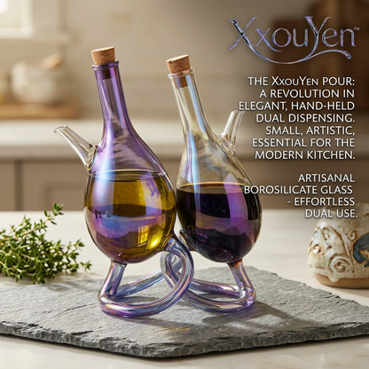 XxouYen™ Iridescent Glass Oil and Vinegar Dispenser Set - Elegant Hand-blown Borosilicate Glass Cruet Bottles with Cork Stoppers, Decorative Olive Oil Dispenser & Soy Sauce Pourer for Modern Kitchen & Tabletop Decor